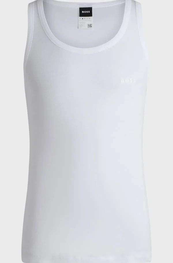 HUGO BOSS Undertøjsvest I Ribbet Bomuld Med Logoprint Hvid Sale