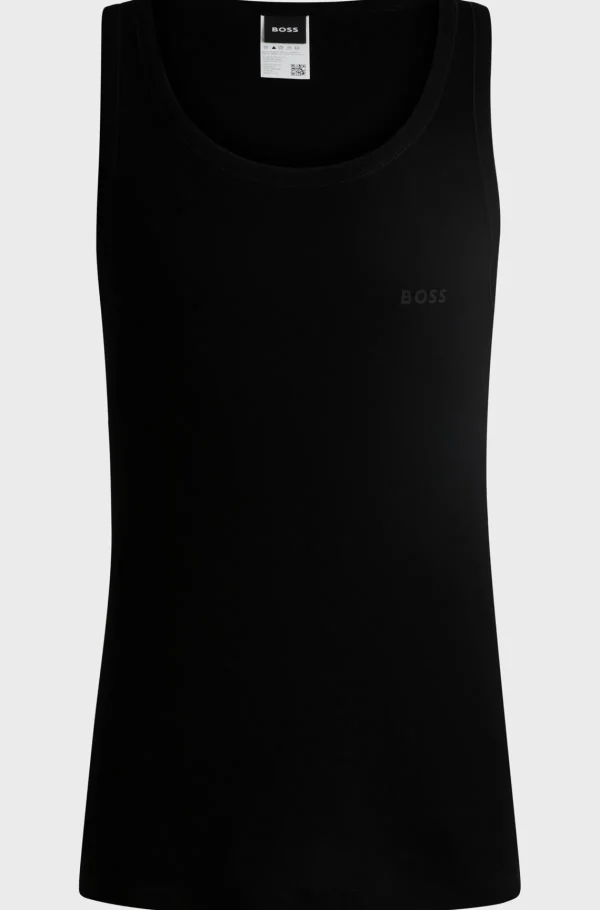 HUGO BOSS Undertøjsvest I Ribbet Bomuld Med Logoprint Sort Discount
