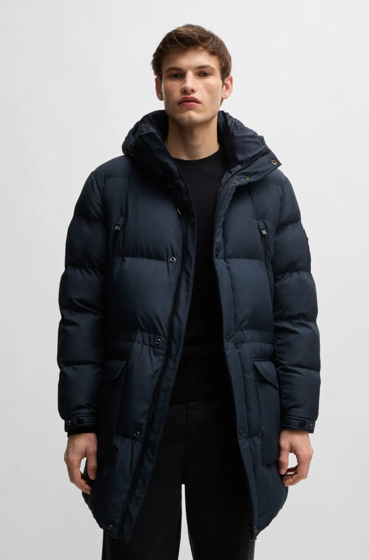 HUGO BOSS Vandskyende Dunjakke Med Logo Mørkeblå Best Sale