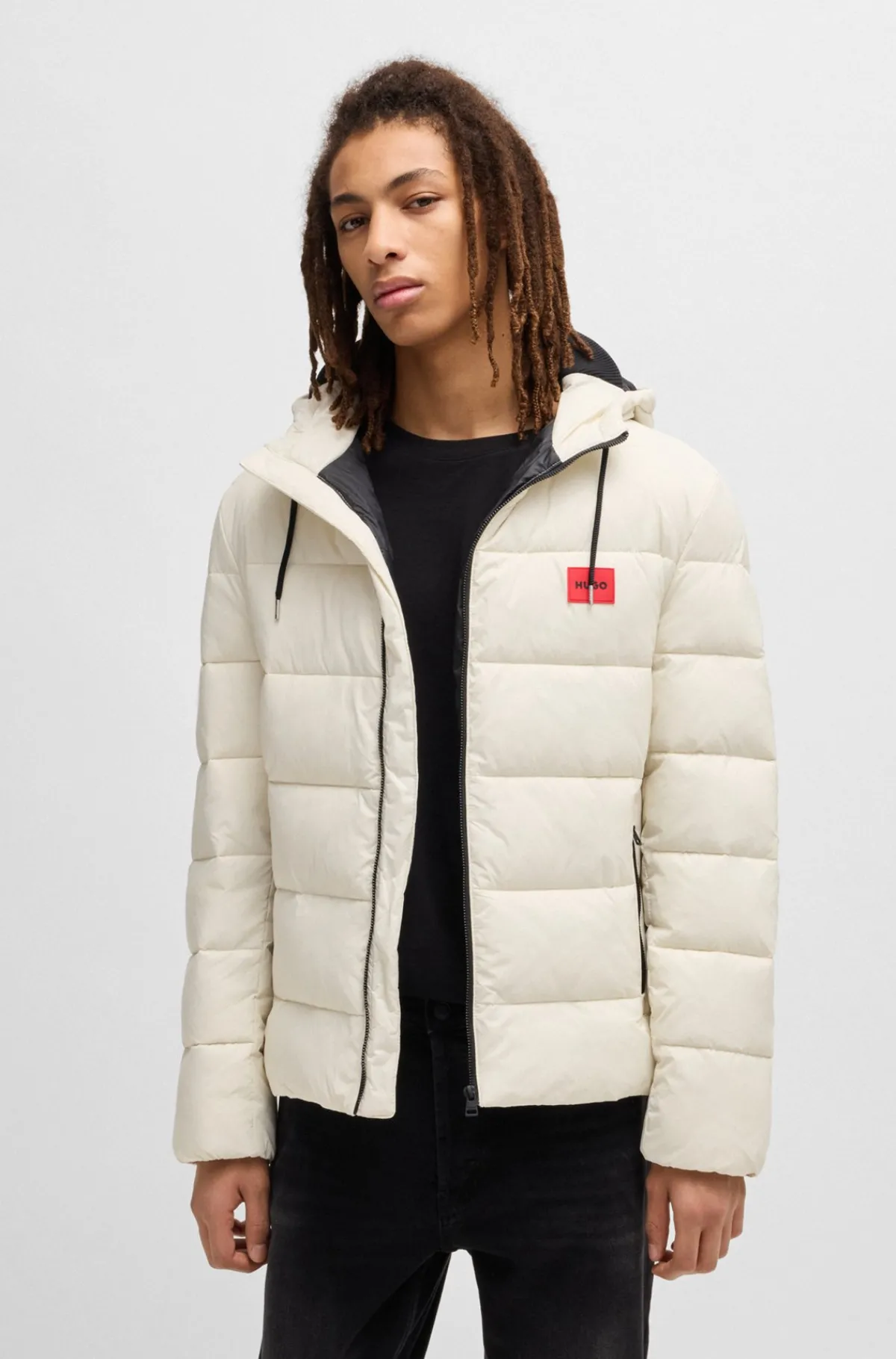 HUGO BOSS Vandskyende Dunjakke Med Slim Fit Og Logo Hvid Cheap