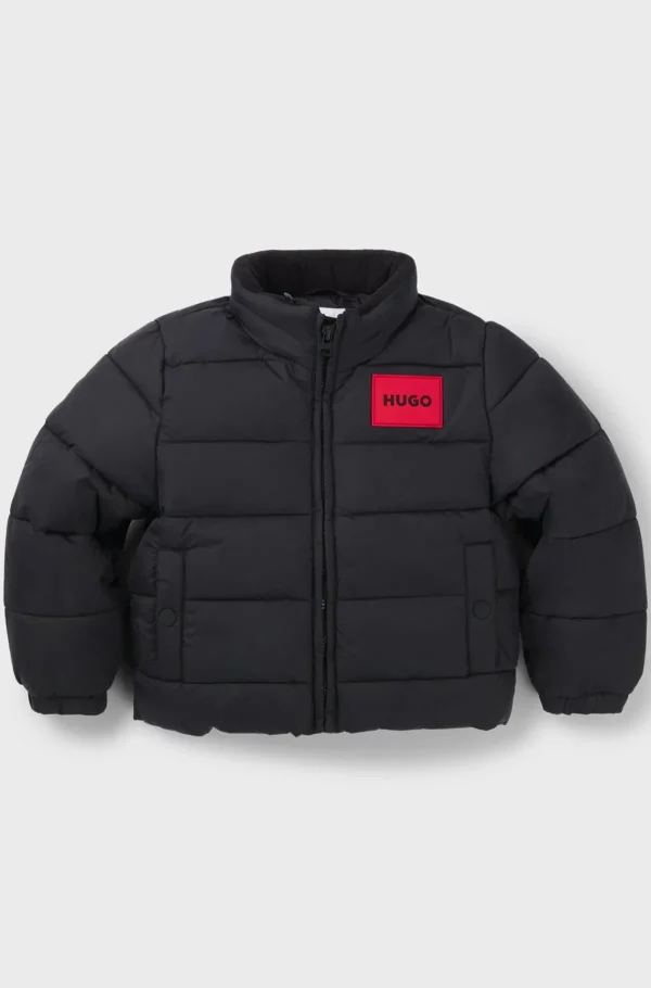 HUGO BOSS Vandskyende Dynejakke Til Børn Med Gemt Hætte Sort Clearance