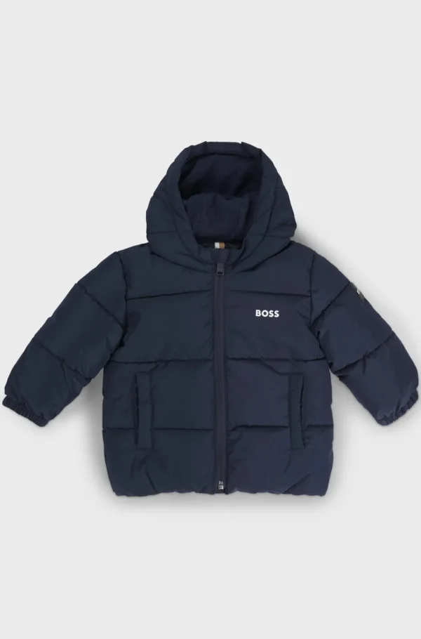 HUGO BOSS Vandskyende Og Vatteret Jakke Til Børn Med Logoprint Mørkeblå Flash Sale