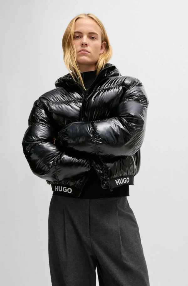 HUGO BOSS Vandskyende Vatteret Jakke Med Brandet Linning Sort Best