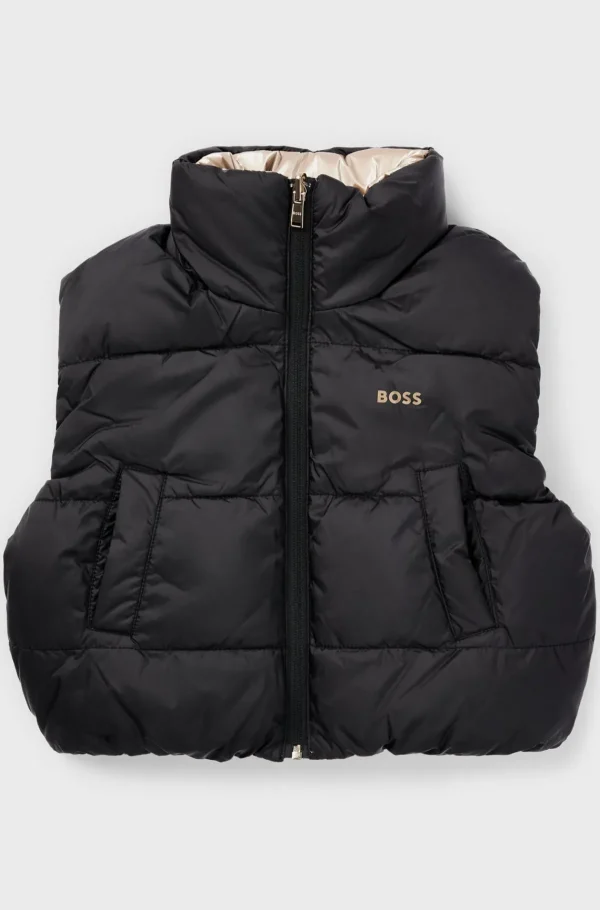HUGO BOSS Vandskyende Vendbar Vest Med Logo Til Børn Sort Clearance