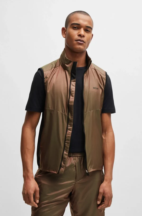 HUGO BOSS Vandskyende Vest I Iriserende Ripstop-materiale, Der Nemt Kan Pakkes Brun Store