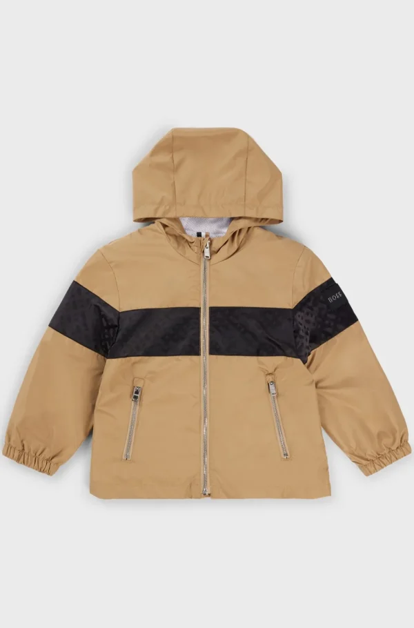 HUGO BOSS Vandskyende Windbreaker Til Børn Med Hætte Og Monogramdetaljer Brun Hot