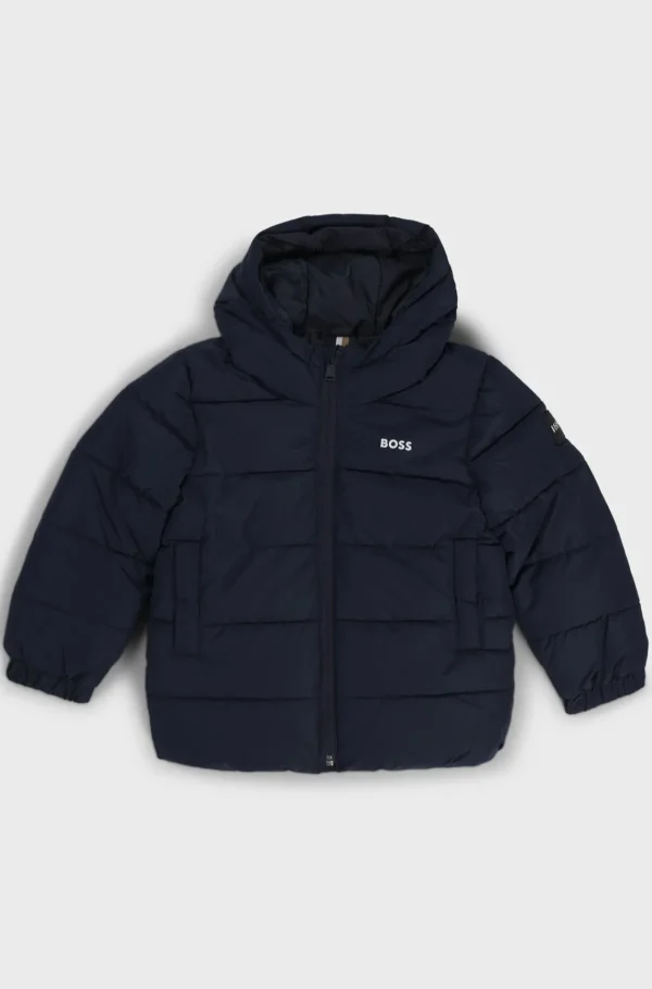 HUGO BOSS Vatteret Jakke Med Hætte Og Logo Til Børn Mørkeblå Cheap