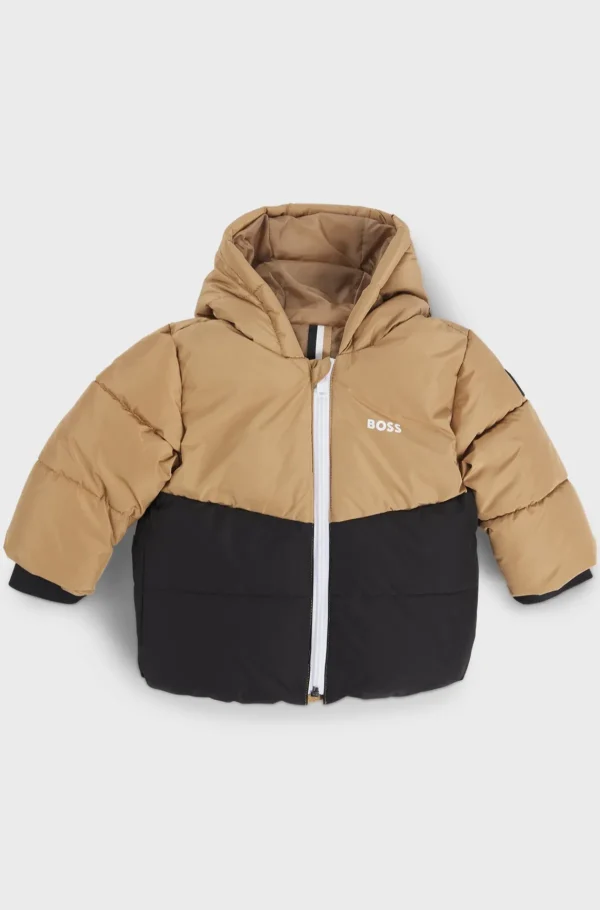 HUGO BOSS Vatteret Jakke Til Børn Med Hætte Og Colour-blocking Brun Clearance