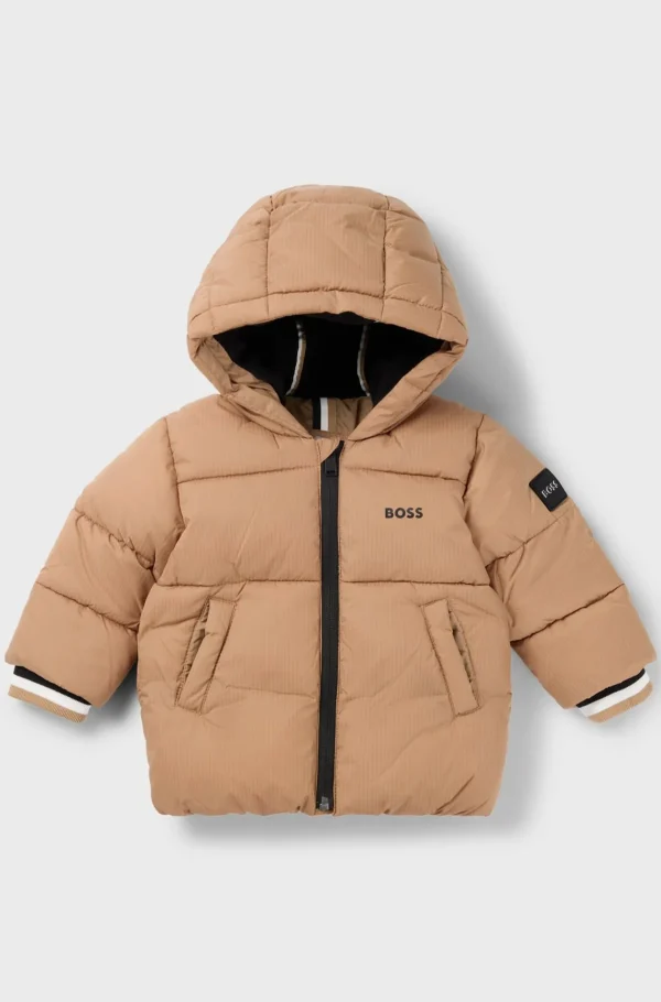 HUGO BOSS Vatteret Jakke Til Børn Med Hætte Og Logo Brun Sale