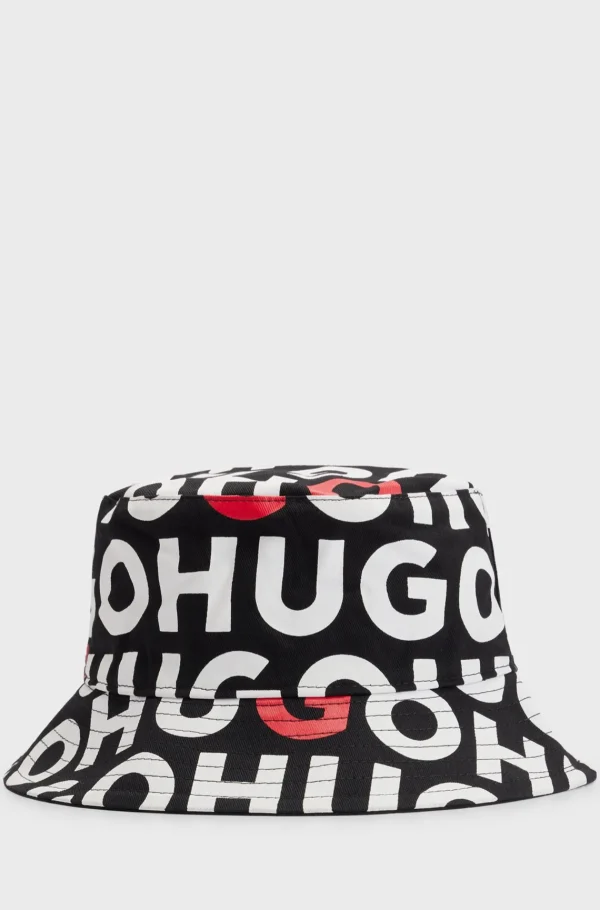 HUGO BOSS Vendbar Bøllehat Til Børn I Bomuldskanvas Med Branding Sort Best