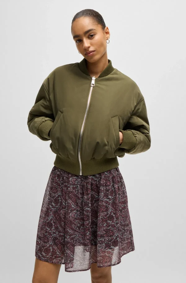 HUGO BOSS Vendbar Bomberjakke Med Vandskyende Finish Kaki Cheap