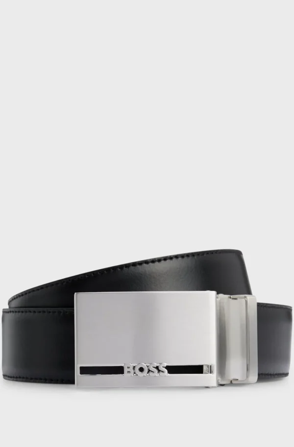 HUGO BOSS Vendbart Bælte I Italiensk Læder Med Brandet Stropholder Sort Flash Sale