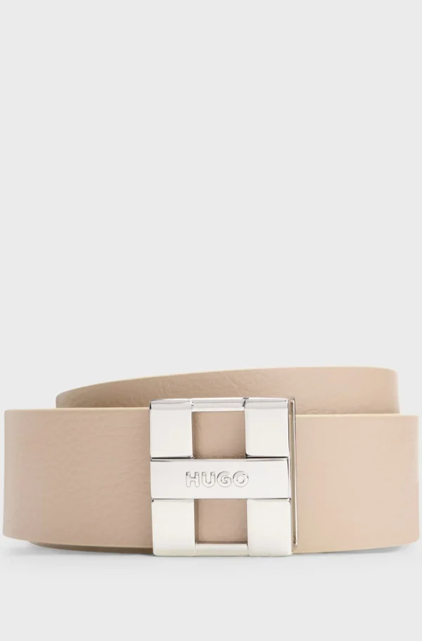 HUGO BOSS Vendbart Bælte I Italiensk Læder Med Monogramspænde Lys beige Online