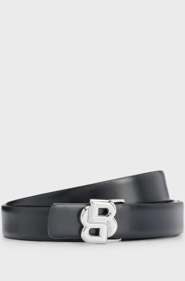 HUGO BOSS Vendbart Bælte I Læder Med Spænde Med Dobbelt B-monogram Sort / Mørkeblå Flash Sale