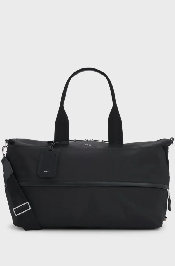 HUGO BOSS Weekendtaske, Der Kan Udvides, Med Signaturdetaljer Sort New