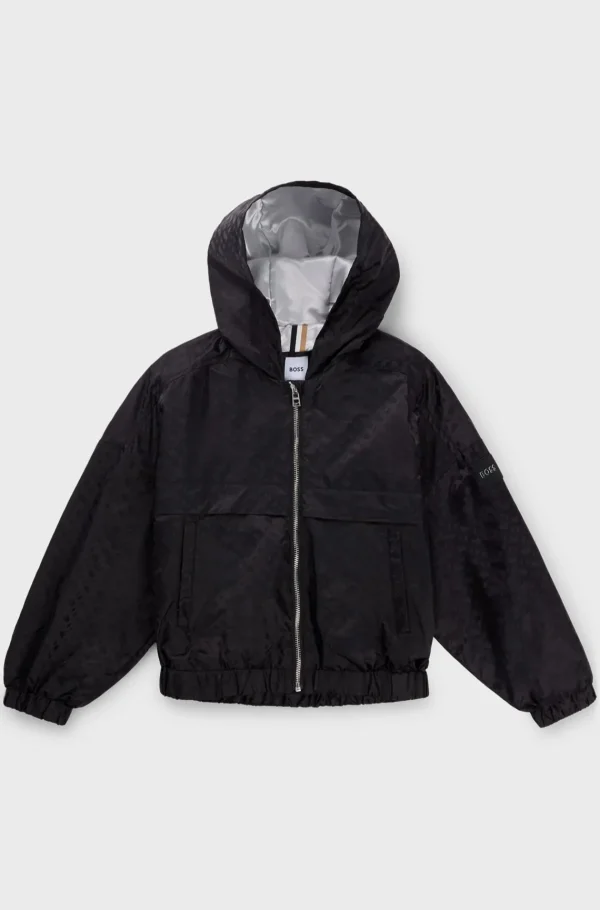 HUGO BOSS Windbreaker Med Hætte Og Monogrammønster Til Børn Sort Cheap