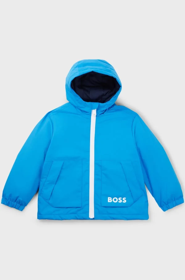 HUGO BOSS Windbreaker Med Hætte Og Synligt Monogrammønster Til Børn Blå Cheap