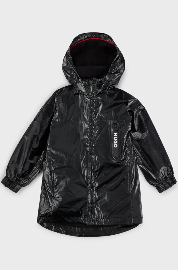 HUGO BOSS Windbreaker Til Børn I Filmbetrukket Stof Med Logo Bagpå Sort Sale
